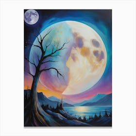 Colorful Full Moon Landscape Painting Canvas Print