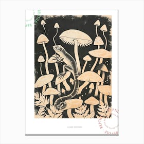 Lizard On The Mushrooms Wood Block Style 1 Poster Canvas Print