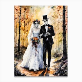 The Happy Couple ~ Goth Skull Skeleton Wedding Fairytale Watercolour  Canvas Print