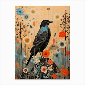 Crow 3 Detailed Bird Painting Canvas Print