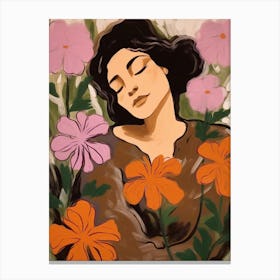Woman With Autumnal Flowers Petunia 3 Canvas Print