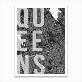 Queens Mono Street Map Text Overlay Canvas Print