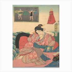 Twelve Hours Of Spring Pleasures Hour Of The Dragon By Utagawa Kunisada Canvas Print