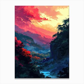 Sunset In The Mountains | Pixel Art Series 5 Canvas Print