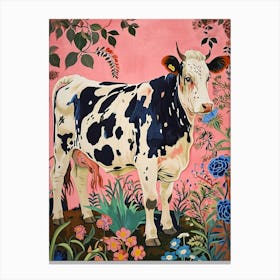 Floral Animal Painting Cow 1 Canvas Print