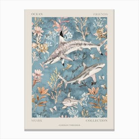 Pastel Blue Common Thresher Watercolour Seascape Pattern 1 Poster Canvas Print