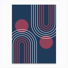 Mid Century Modern Geometric B31 In Navy Blue And Burgundy (Rainbow And Sun Abstract) 01 Canvas Print