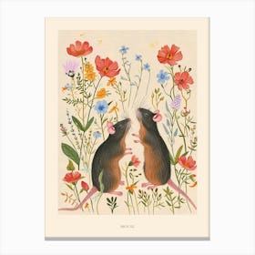 Folksy Floral Animal Drawing Mouse 4 Poster Canvas Print