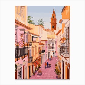 Seville Spain 3 Vintage Pink Travel Illustration Canvas Print