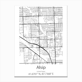 Alsip,United States Minimalist Map Canvas Print