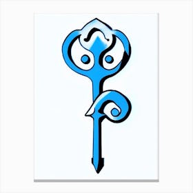 Key Symbol Blue And White Line Drawing Canvas Print