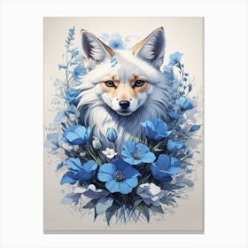 Fox With Blue Flowers 1 Canvas Print