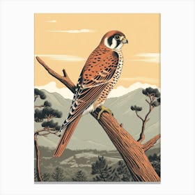 Vintage Bird Linocut American Kestrel 3 Canvas Print