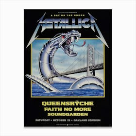 Metallica Queensryche Soundgarden Bill Graham Oakland 1991 Poster Canvas Print