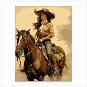 Cowgirl On Horse Vintage Poster 1 Canvas Print
