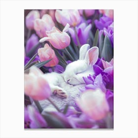 Bunny In Tulip Field Canvas Print