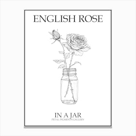 English Rose In A Jar Line Drawing 1 Poster Canvas Print