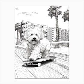 Havanese Dog Skateboarding Line Art 1 Canvas Print