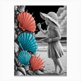 Little Girl Seashells Canvas Print