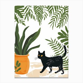 Black Cat With Plant 1 Canvas Print