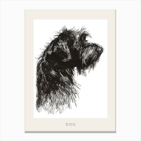 Long Hair Furry Dog Line Sketch 2 Poster Canvas Print