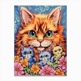 Louis Wain, Surreal Cat With Kittens And Flowers 5 Canvas Print