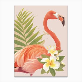 Andean Flamingo And Plumeria Minimalist Illustration 3 Canvas Print