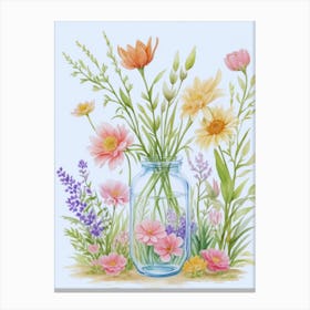 Beautiful Flowers In A Jar 1 Canvas Print