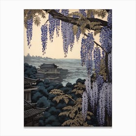 Fuji Wisteria 2 Vintage Botanical Woodblock Canvas Print
