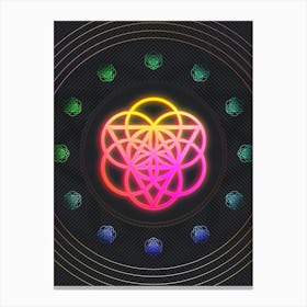 Neon Geometric Glyph in Pink and Yellow Circle Array on Black n.0233 Canvas Print