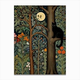 Black Cat In The Forest Style William Morris 15 Canvas Print