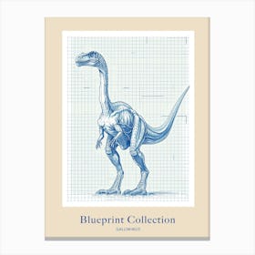 Gallimimus Dinosaur Blue Print Sketch 2 Poster Canvas Print