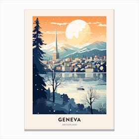 Winter Night  Travel Poster Geneva Switzerland 1 Canvas Print