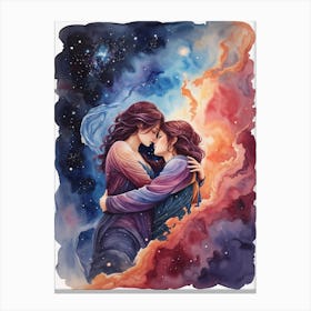 Two Women Hugging In Space Canvas Print