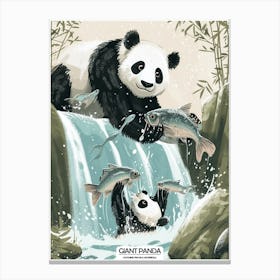 Giant Panda Catching Fish In A Waterfall 1 Canvas Print