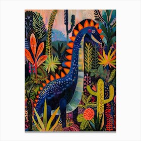 Dinosaur In The Desert With Cactus & Succulents Canvas Print