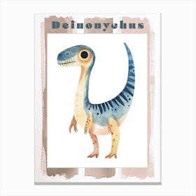 Cute Cartoon Deinonychus Dinosaur Watercolour 1 Poster Canvas Print