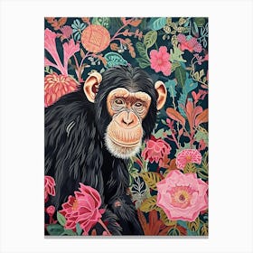 Floral Animal Painting Chimpanzee 4 Canvas Print