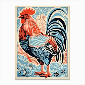 Vintage Bird Linocut Chicken 6 Canvas Print