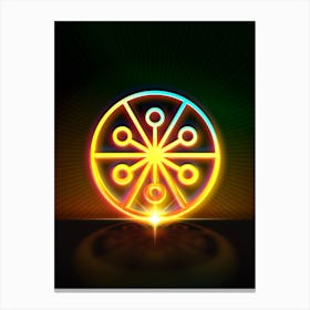 Neon Geometric Glyph in Watermelon Green and Red on Black n.0389 Canvas Print