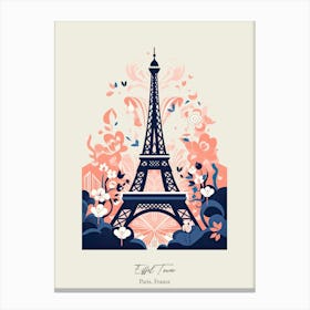 Eiffel Tower   Paris, France   Cute Botanical Illustration Travel 3 Poster Canvas Print