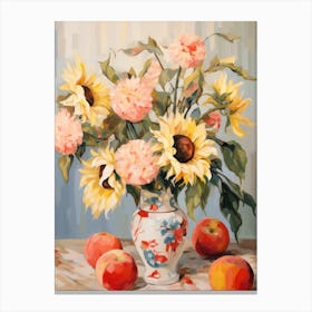 Sunflower Flower And Peaches Still Life Painting 3 Dreamy Canvas Print
