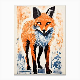 Red Fox, Woodblock Animal Drawing 2 Canvas Print