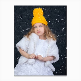 Little Girl Posing In Snow Canvas Print