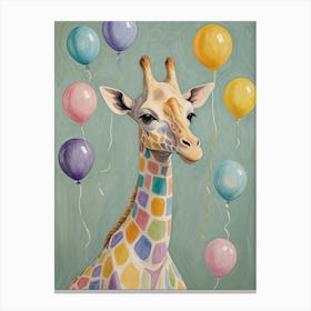 Pastel Party Giraffe With Balloons Canvas Print