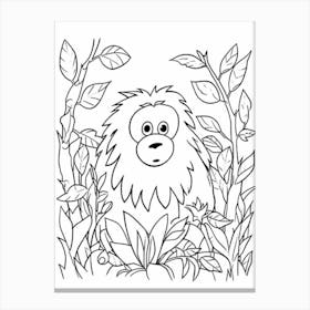 Line Art Jungle Animal Sumatran Orangutan 3 Canvas Print