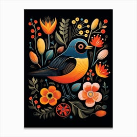 Folk Bird Illustration European Robin 2 Canvas Print