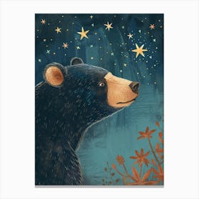 American Black Bear Looking At A Starry Sky Storybook Illustration 3 Canvas Print