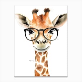 Smart Baby Giraffe Wearing Glasses Watercolour Illustration 2 Canvas Print