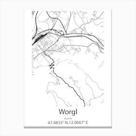 Worgl,Austria Minimalist Map Canvas Print